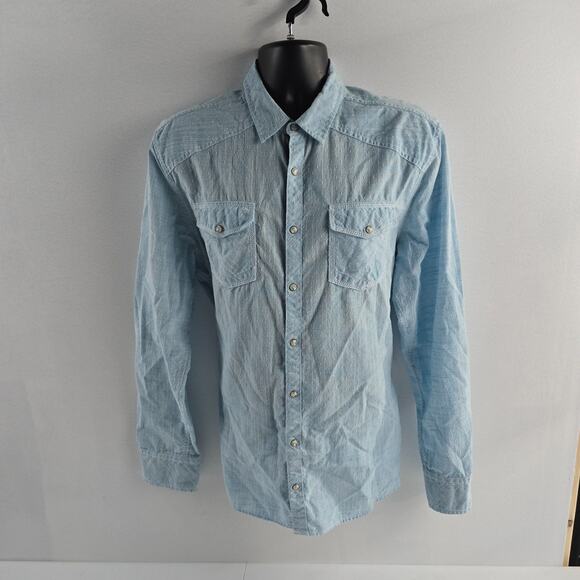BKE Men’s Athletic Fit Long Sleeve Button-Up Shirt Blue L 5967 pearl snap - Picture 1 of 10